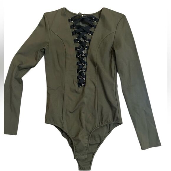 NUDE Green Bodysuit One Piece Fitted Design large - Picture 2 of 7